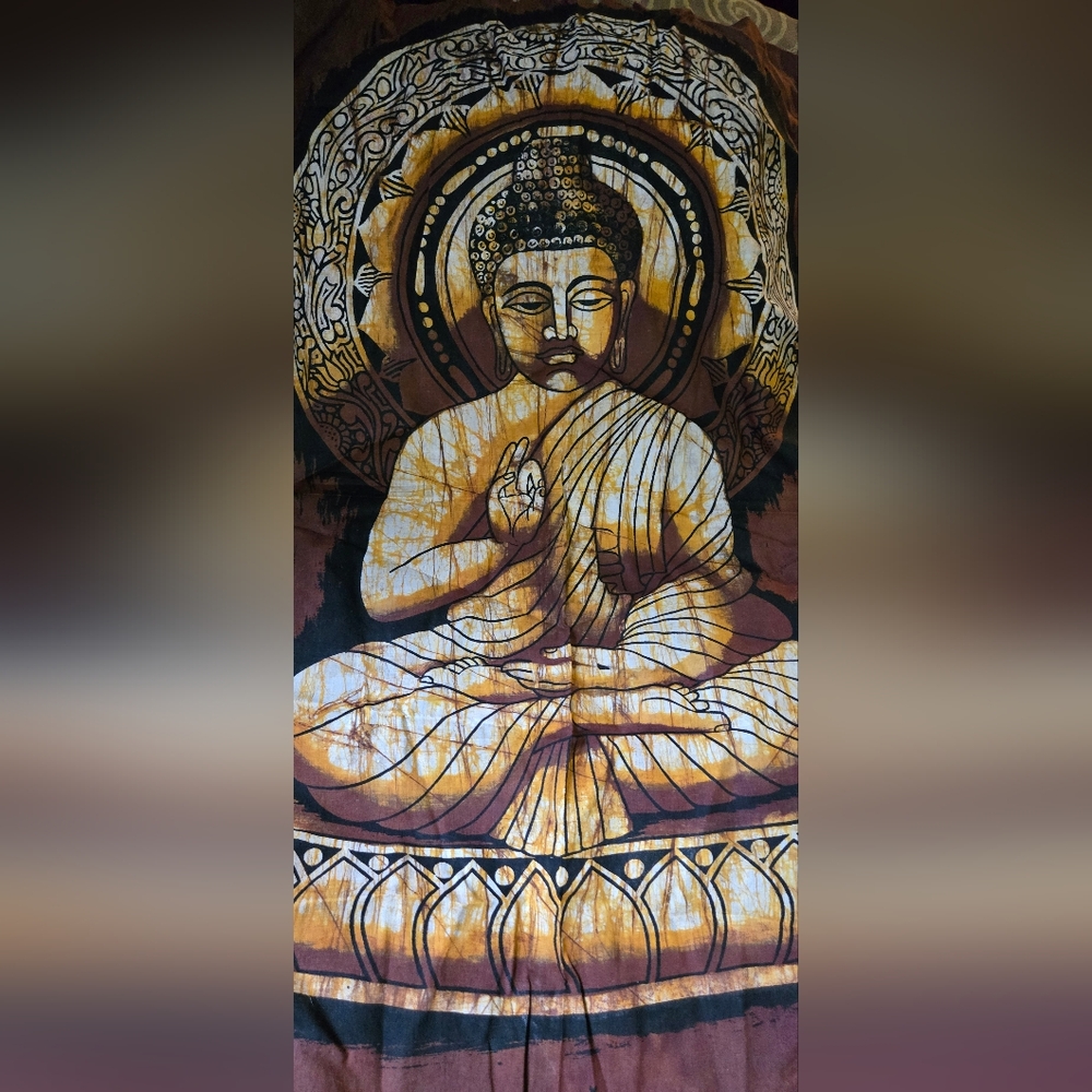 Buddha brown & gold Indian batik 22"x32" - Picture 5 of 6